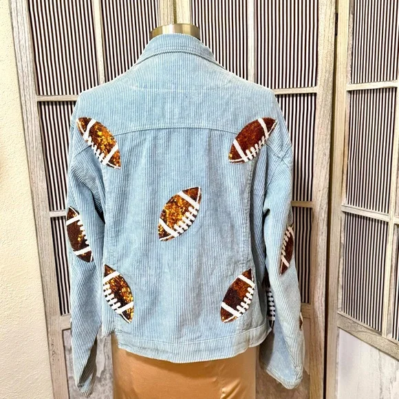 Corduroy Sequin FOOTBALL Jacket NWOT - Picture 2 of 8